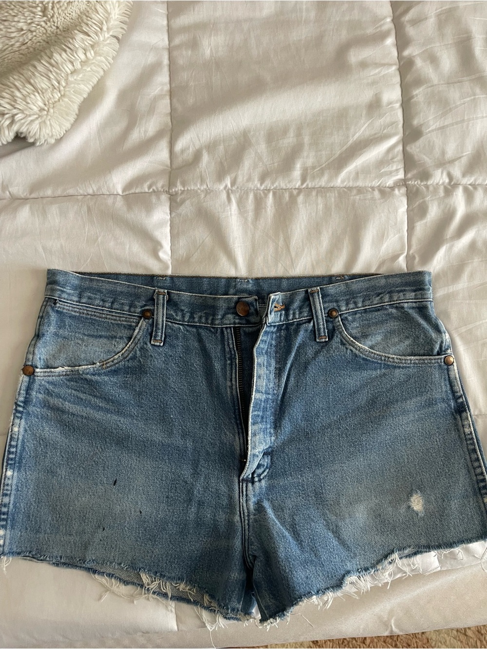 Wrangler Light Blue Distressed Denim Shorts
